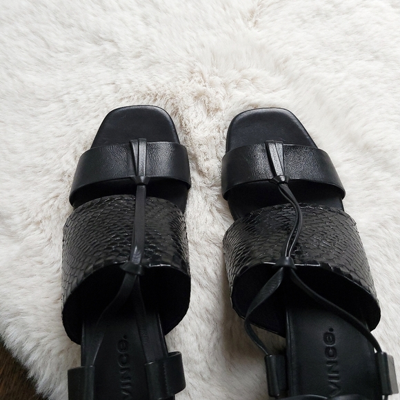 Vince Y2K Dunaway Square Toe Lace Up Black Snake Skin Leather Sandal - Picture 9 of 13